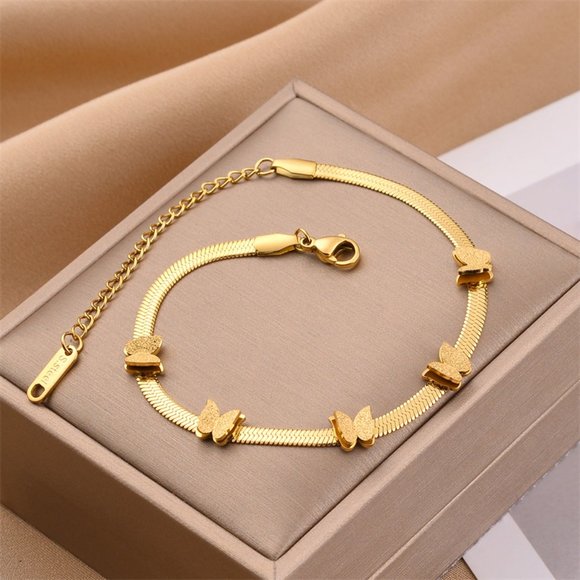 3/$35 18K Gold Plated Butterfly Anklet Ankle Chain Bracelet Stainless Steel - Picture 6 of 8